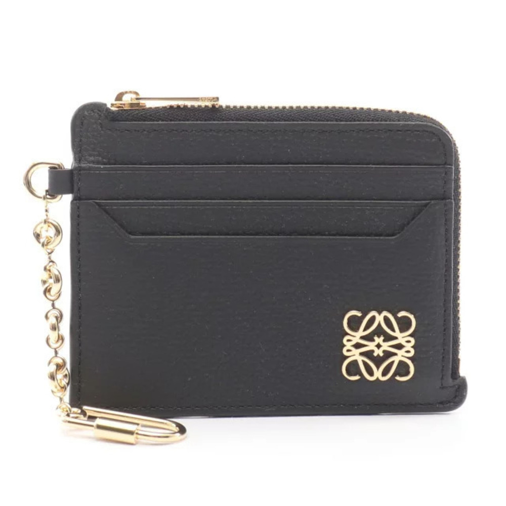 Loewe Anagram Square Coin Card Keyring Leather Case Wallet Black